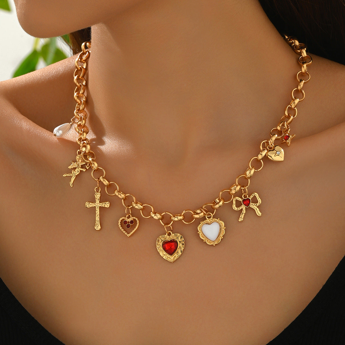 Cross Pendant Fashion Exaggerating Heart-shapaed Necklace Bracelet