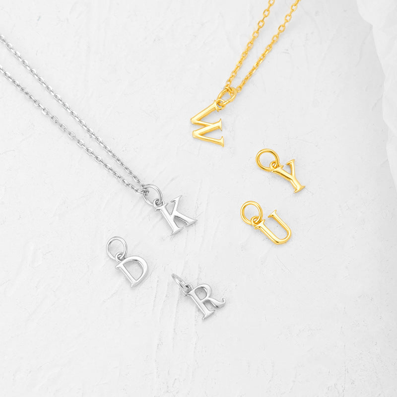 S925 Sterling Silver Minimalist Niche 26 Letter Smooth Pendant