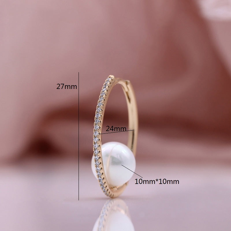 Pearl Trendy Champagne Gold Inlaid Zircon Earrings