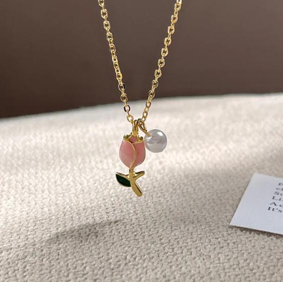Women's Retro Gold Tulip Earrings Necklace