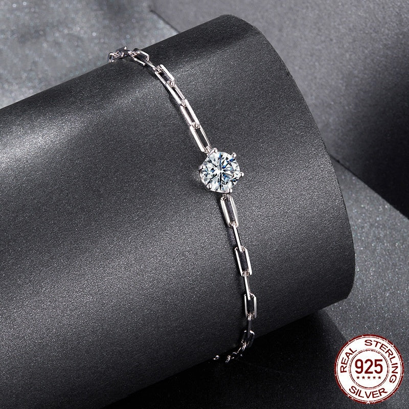 D Color 1 Karat Moissanite Bracelet Women's Simple S925 Sterling Silver Bracelet