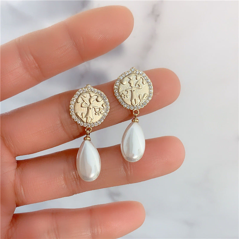 Water Drop Pearl Earrings Female Micro Inlaid Zircon