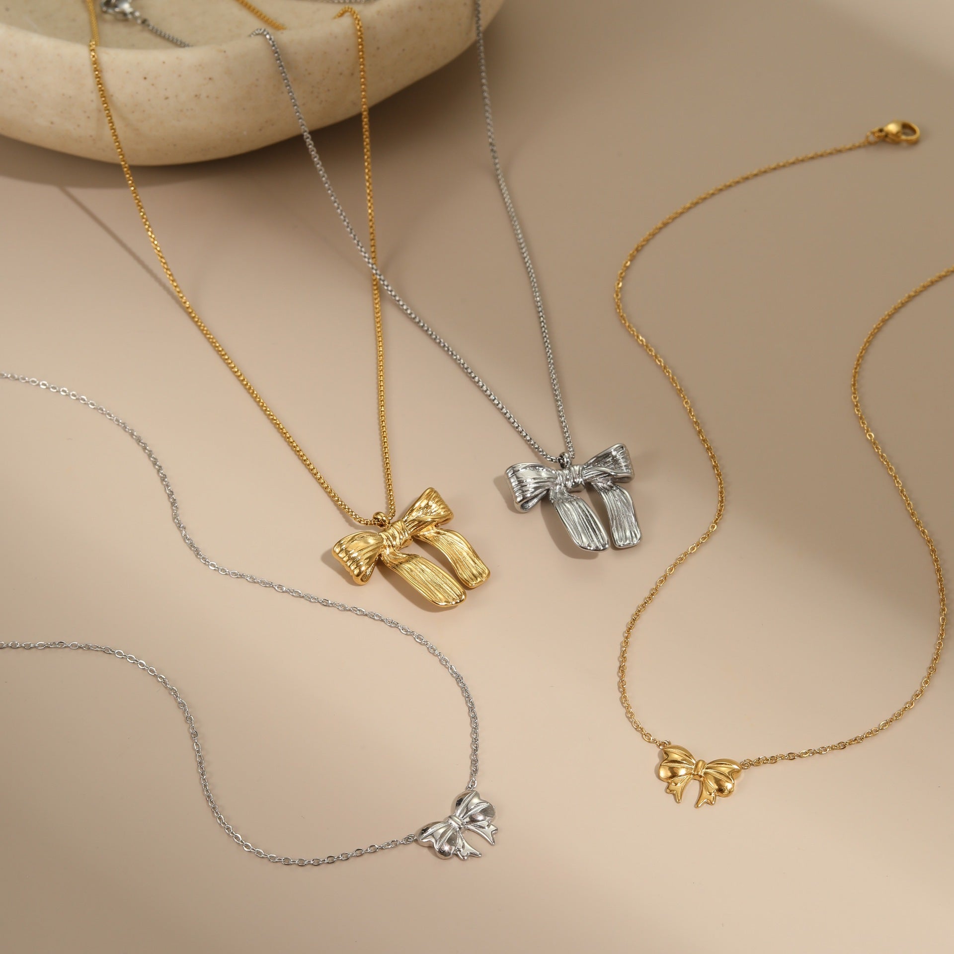 Bow Stainless Steel Necklace Gold-plated Design Light Luxury