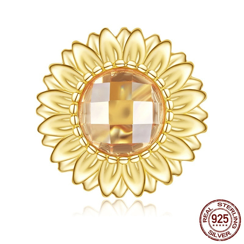 S925 Sterling Silver Gold-plated Sunflower Beads
