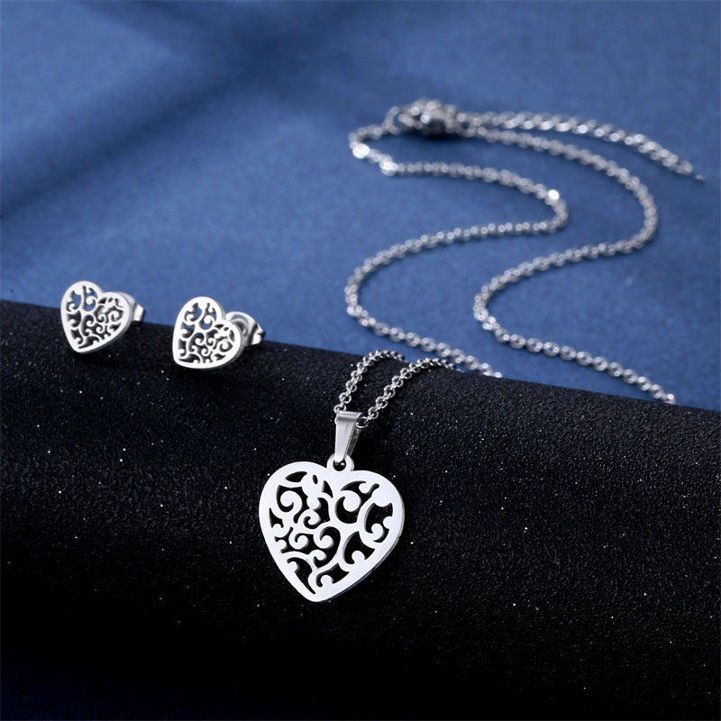 Stainless Steel Necklace Ear Stud Combination Suit