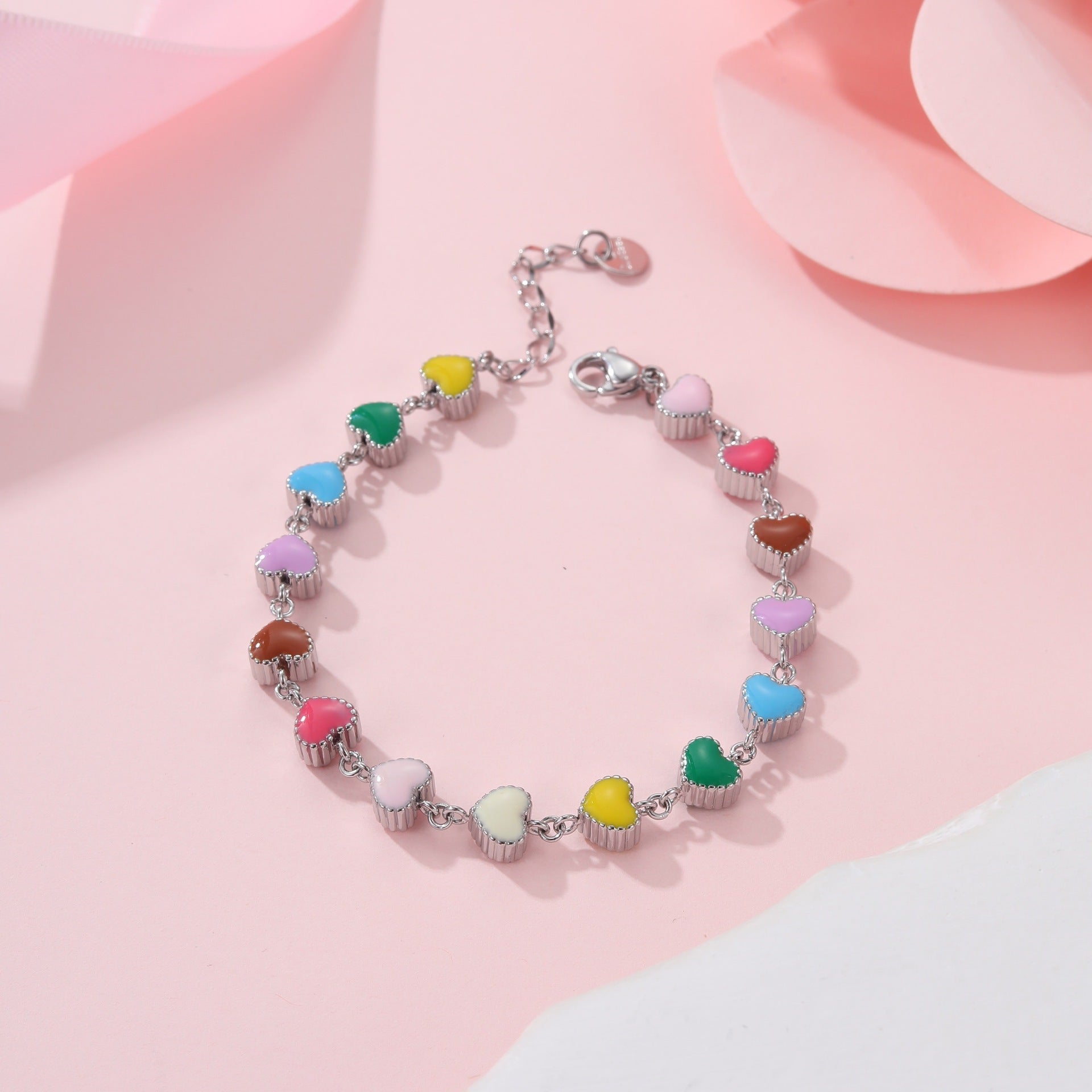 Colorful Oil Necklace Love Heart-shaped Titanium Steel Bracelet