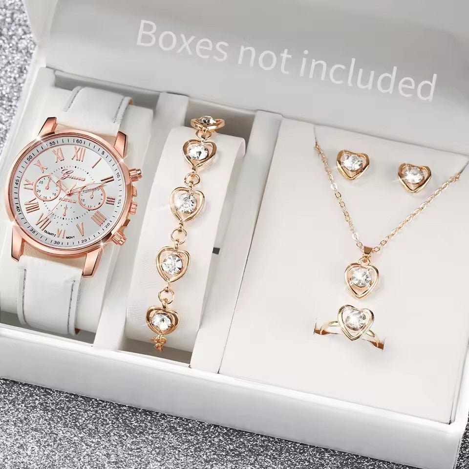 Women's Simple Belt Watch Love Jewelry Gift Suit