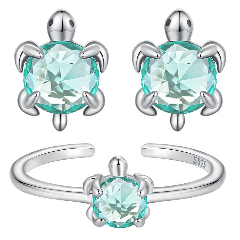 S925 Sterling Silver Turtle Ear Stud And Ring