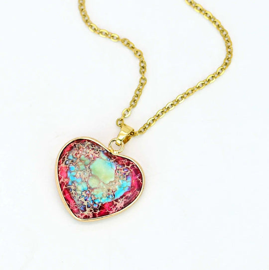 Red And Blue Heart-shaped Emperor Stone Necklace