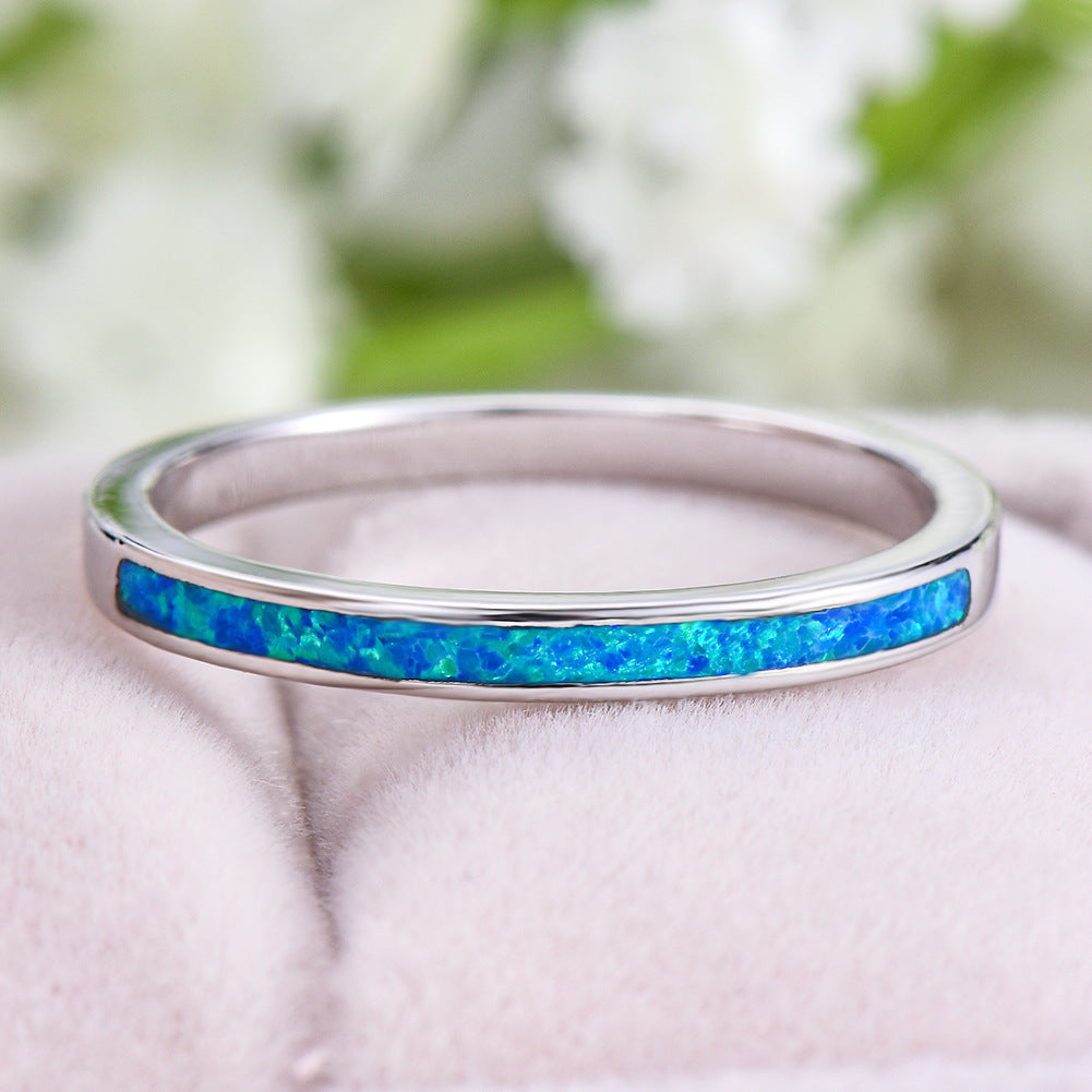 Platinum Blue Opal Ring Female Temperamental, Simple And Personalized