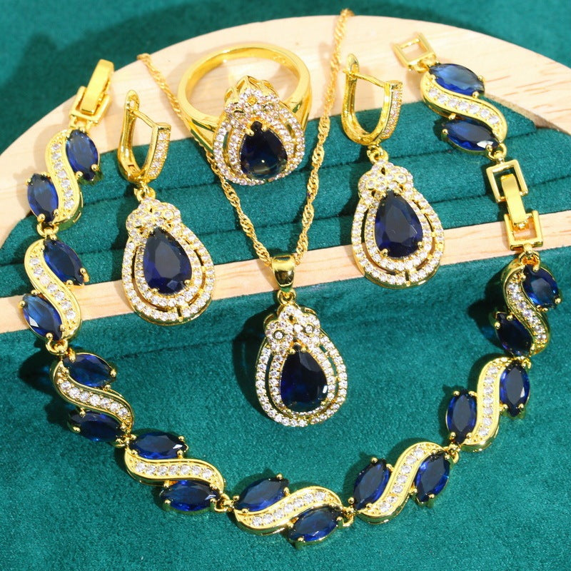 Anti-allergy Zircon Bracelet Necklace Earring Ring Ornament Suit