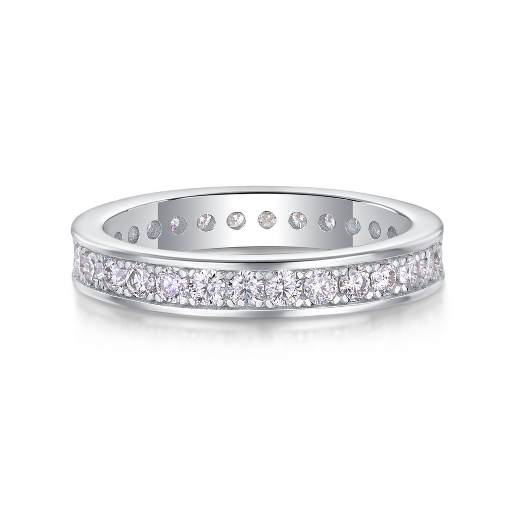 Trajectory - Set With Top-quality Moissanite S925 Silver And Platinum-plated Diamond Wedding Ring, The Ring Can Be Tested With A Diamond Pen In Gold And Rose Gold