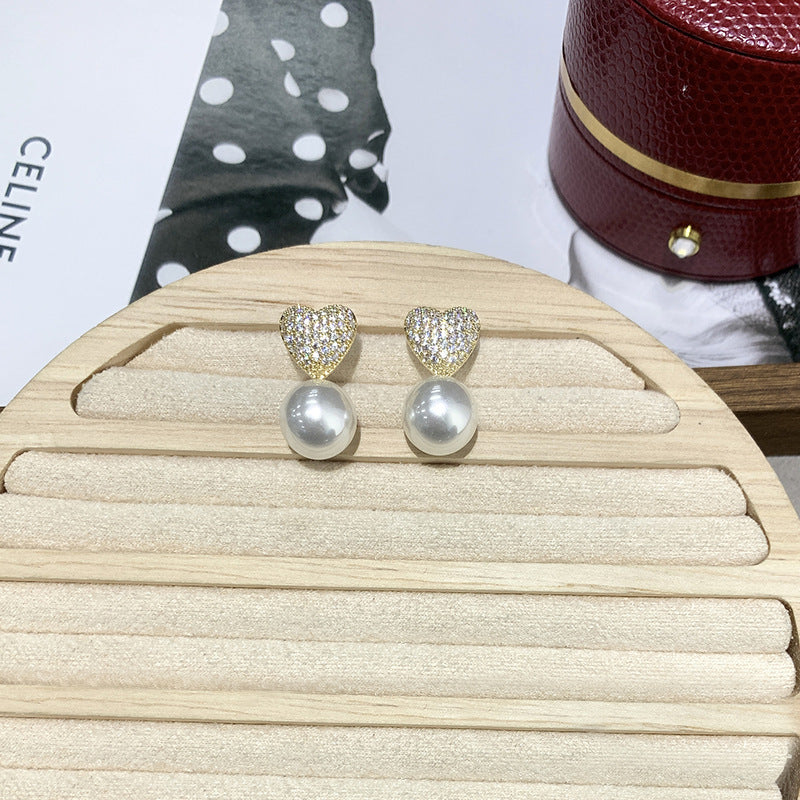 Love Cat Eye Stone Pearl Earrings