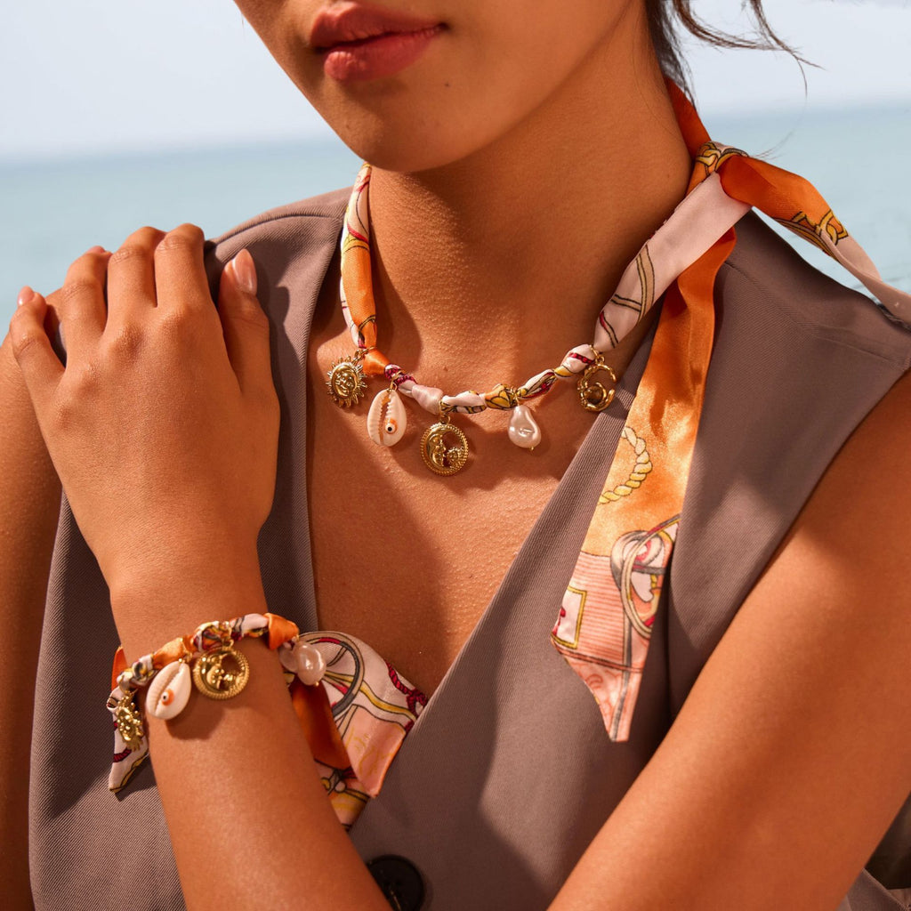 Affordable Luxury Silk Scarf Necklace Stainless Steel Bracelet Vacation Style High Sense