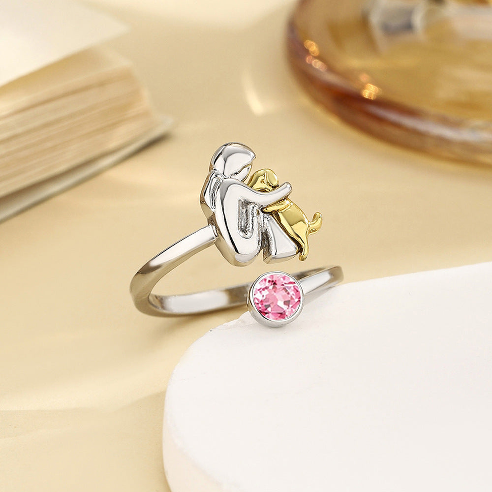 Birthstone Rhinestone Women's Open Ring