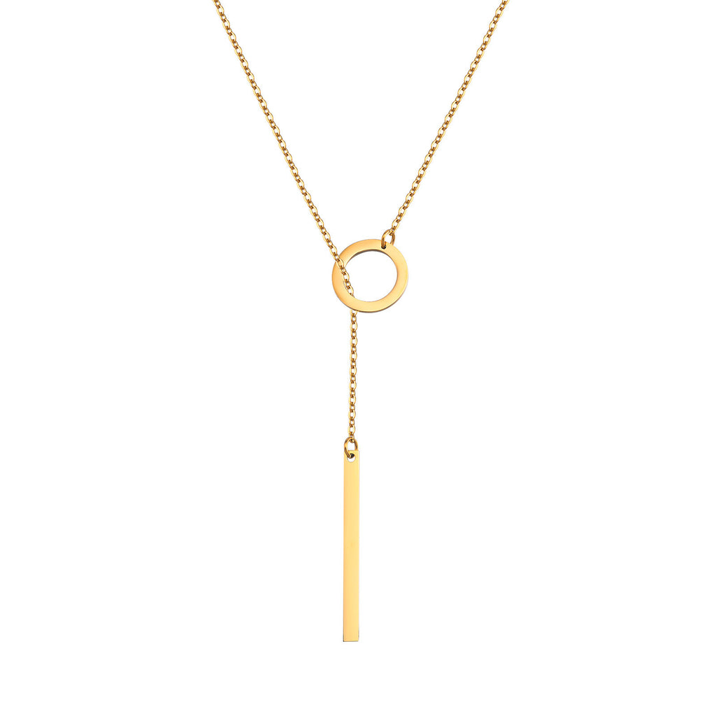 Simple Stainless Steel Cross Chain Round Ring Necklace