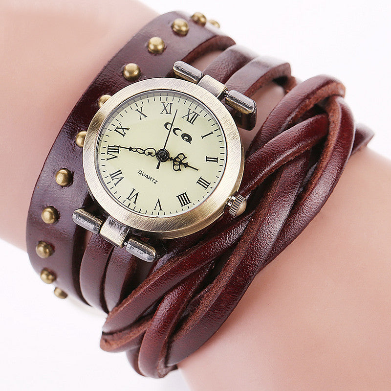 Women's Fashion Personality Cowhide Dough-twist Style Plaits Watch Retro Rivet