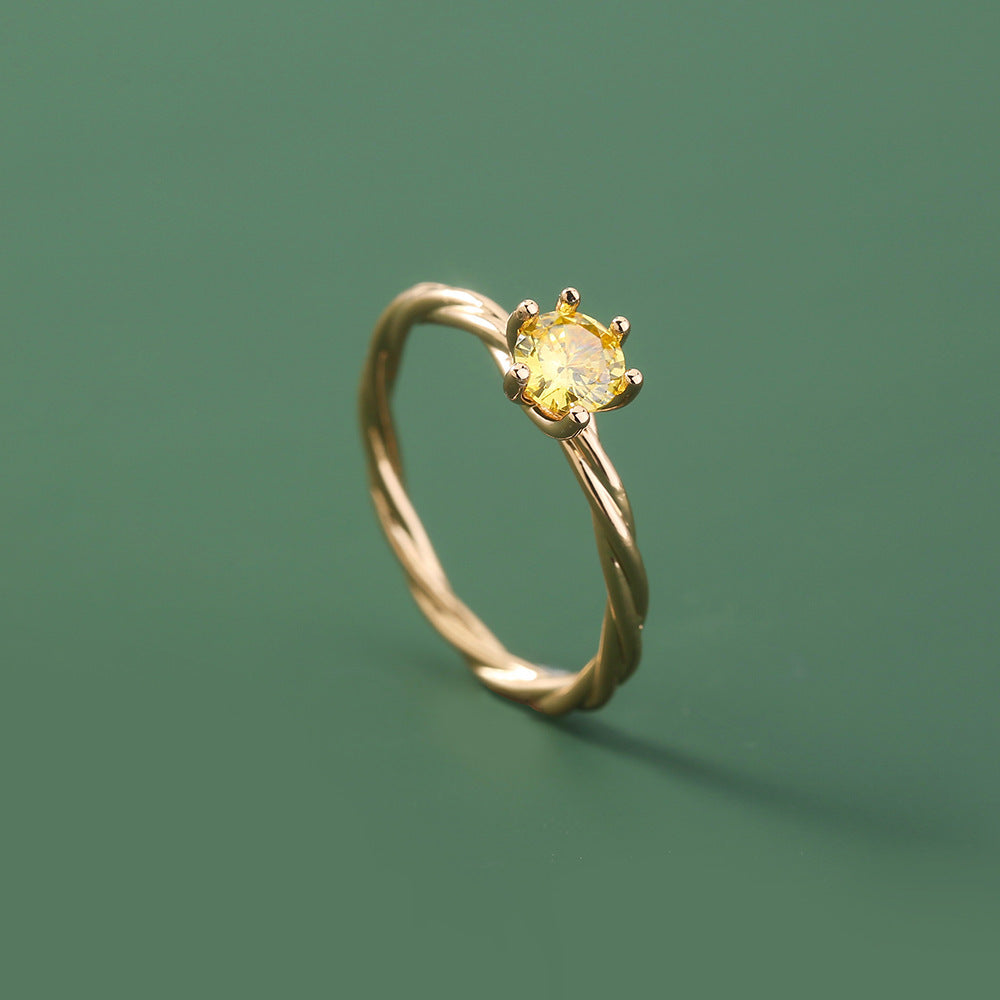 Niche Metal Zircon Ring Gem Ring Adjustable