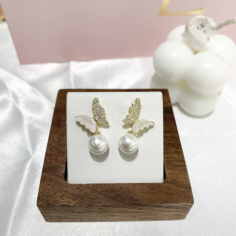 Pearl Zircon Bow Temperament Light Luxury Niche Earrings