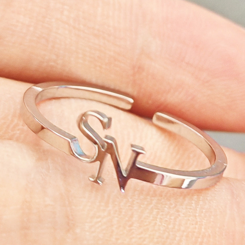 Customized 2 Letters Open Ring Electroplated Personality Ring