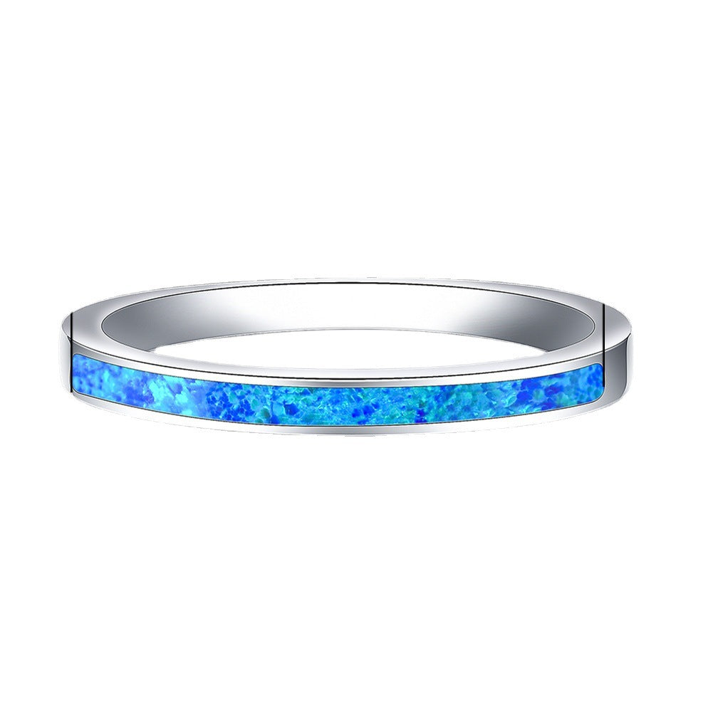 Platinum Blue Opal Ring Female Temperamental, Simple And Personalized