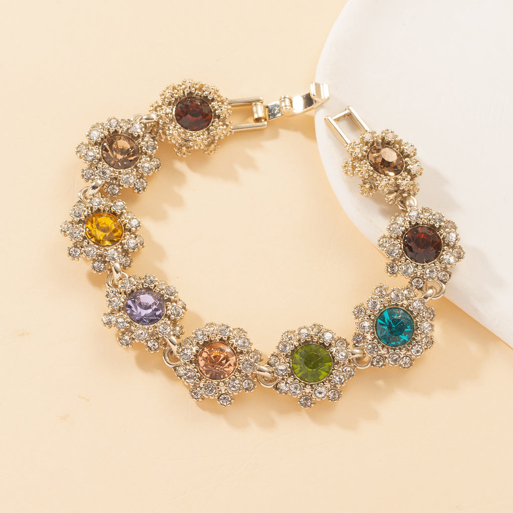 Colorful Rhinestone Necklace Women's Earrings Bracelet Set
