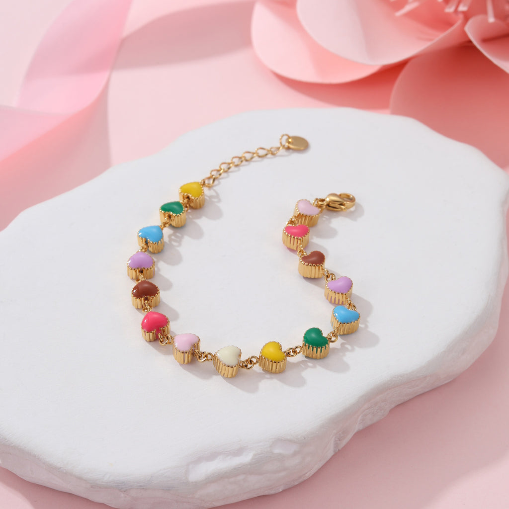 Colorful Oil Necklace Love Heart-shaped Titanium Steel Bracelet
