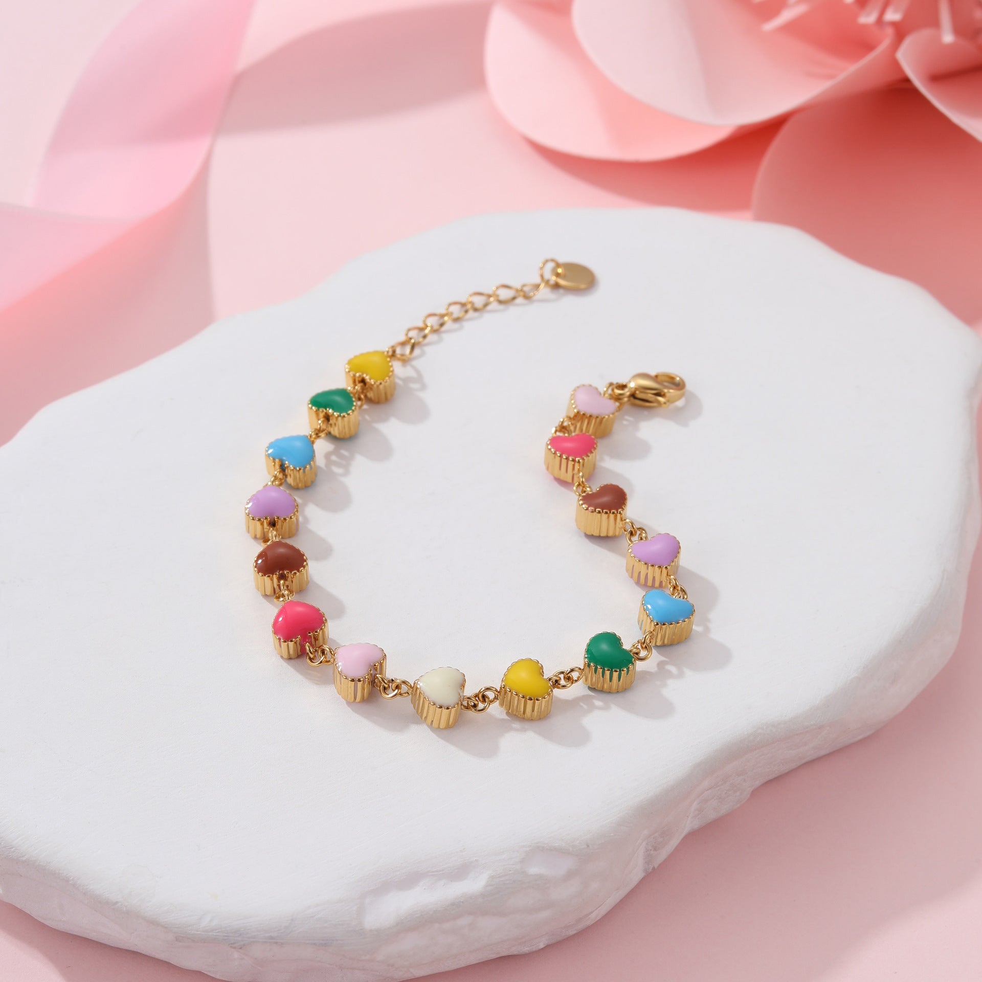 Colorful Oil Necklace Love Heart-shaped Titanium Steel Bracelet