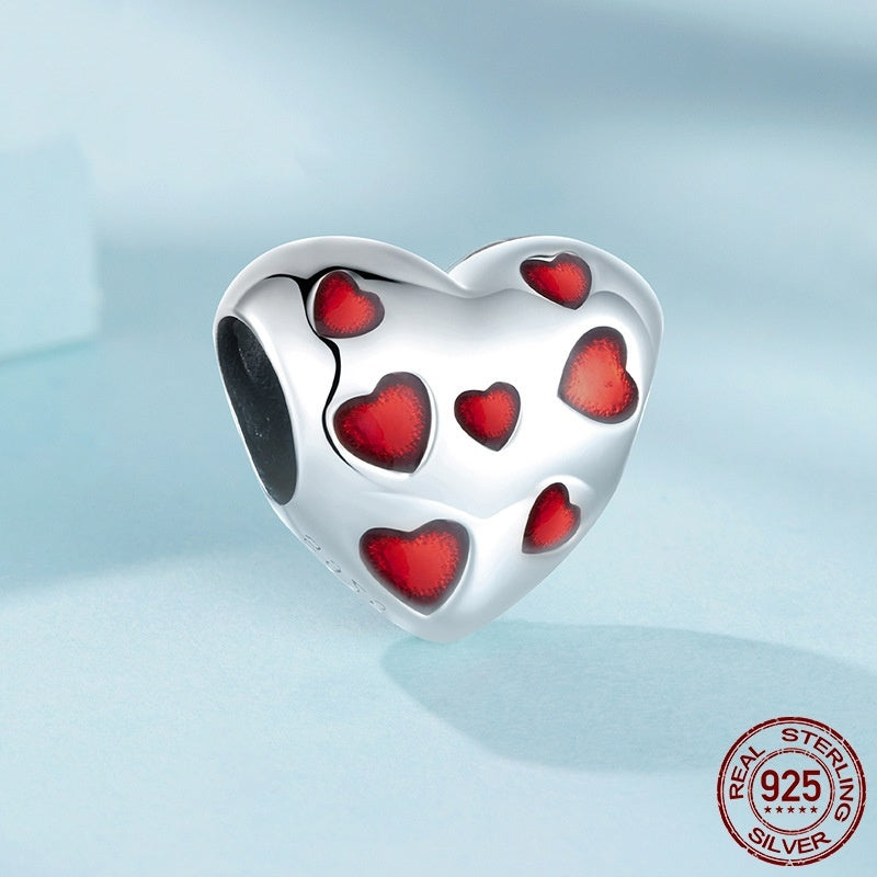 S925 Sterling Silver Red Heart-shaped Beaded