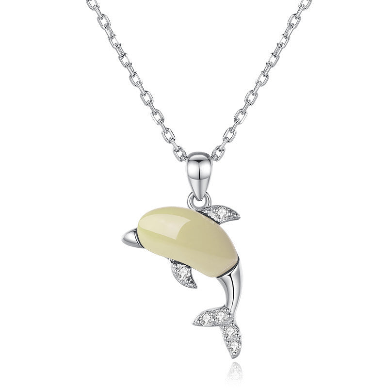 S925 Sterling Silver Gold-plated Southern Red Agate Necklace Dolphin Love Women's Small Cute Suit