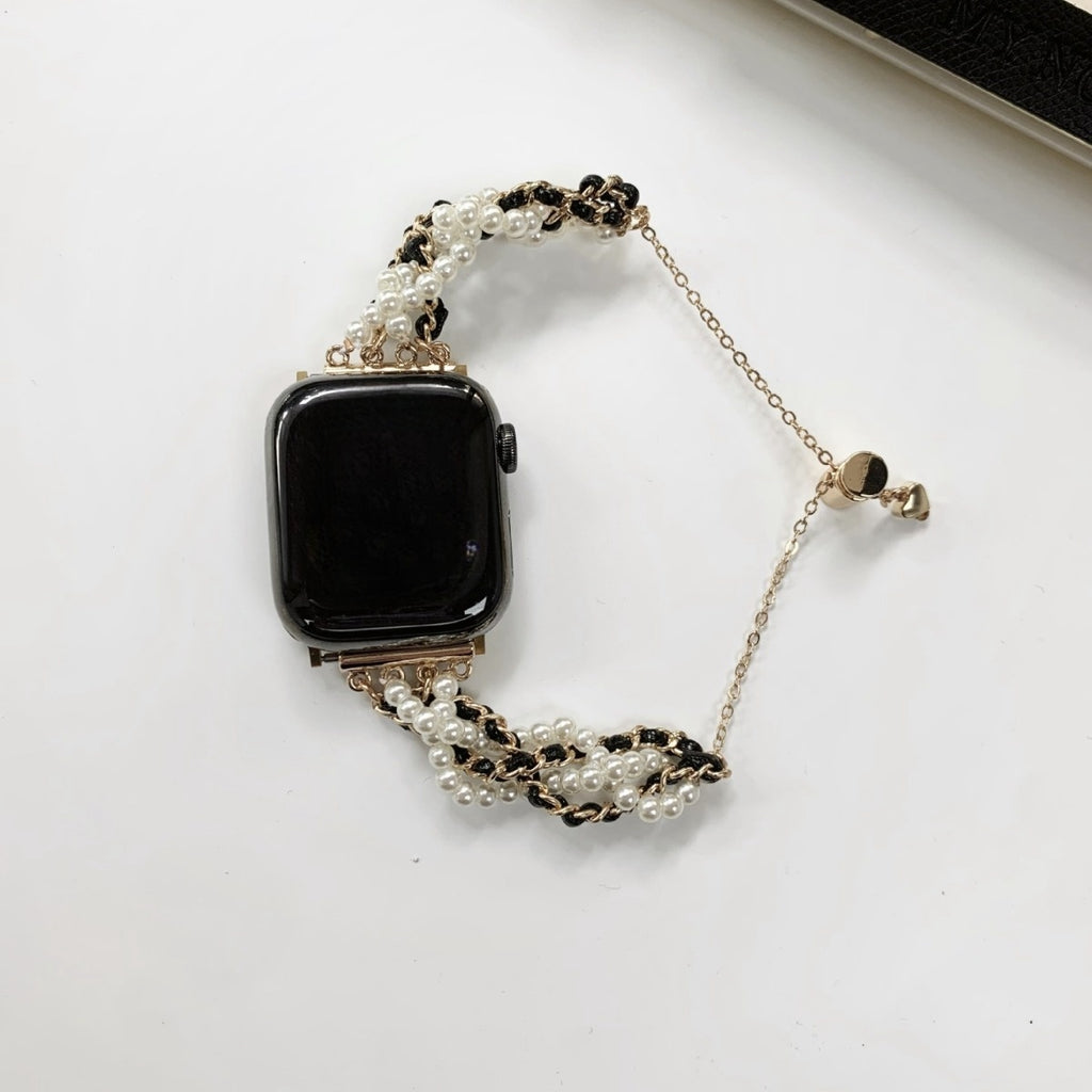 Fashion Casual Classic Style Leather Fabric Pearl Chain