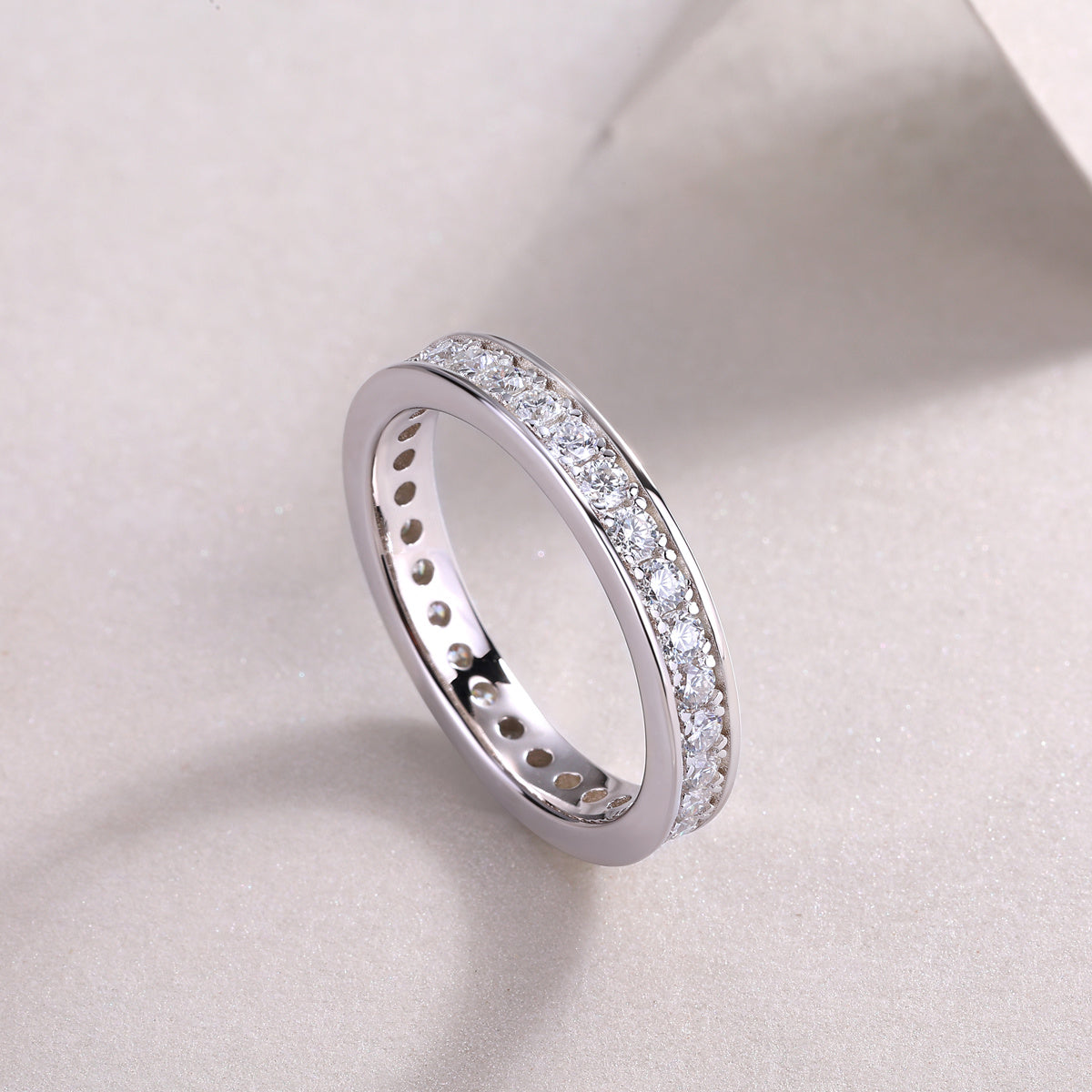 Trajectory - Set With Top-quality Moissanite S925 Silver And Platinum-plated Diamond Wedding Ring, The Ring Can Be Tested With A Diamond Pen In Gold And Rose Gold