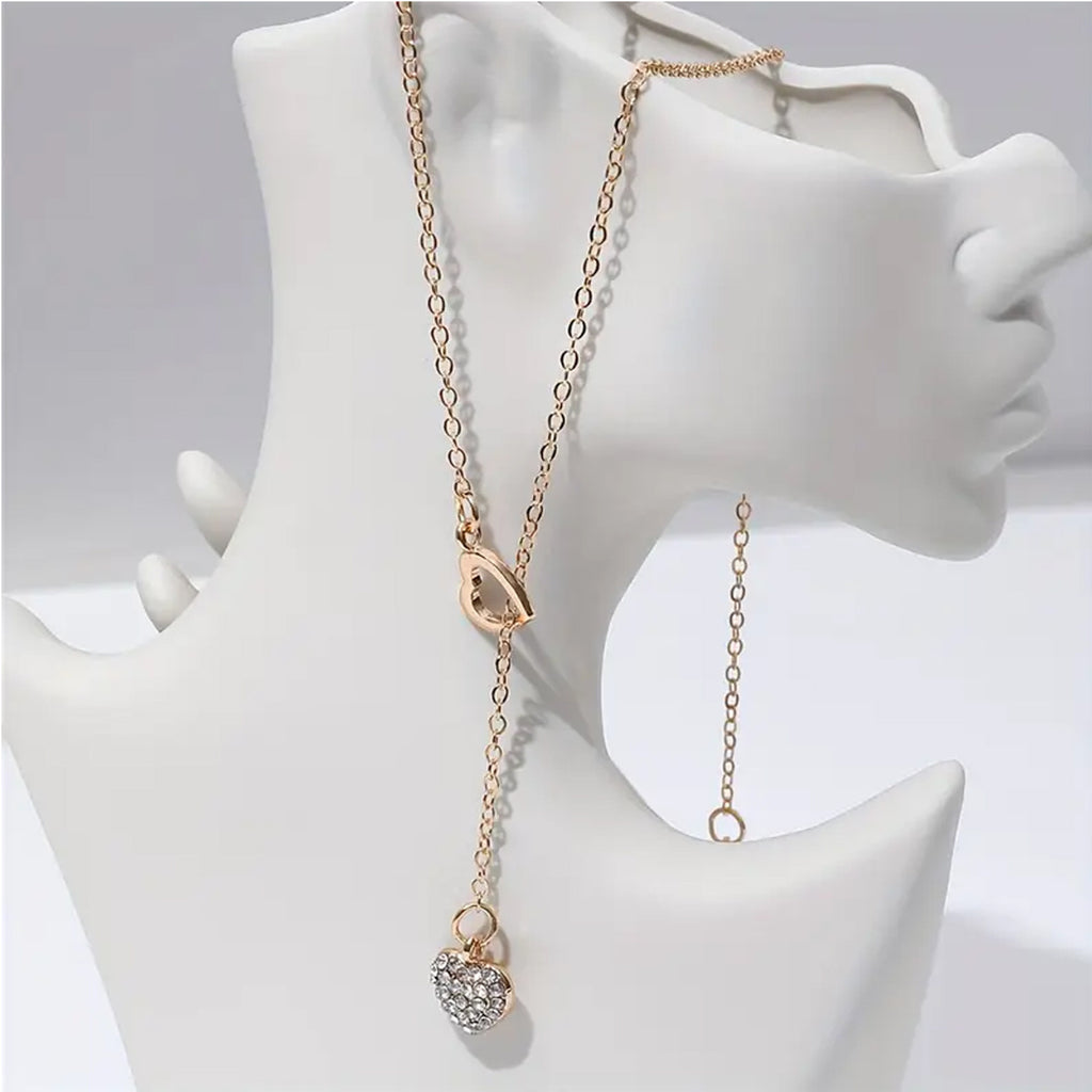 Rhinestone Pendant Necklace For Women Light Luxury Heart-shaped Hollow-out