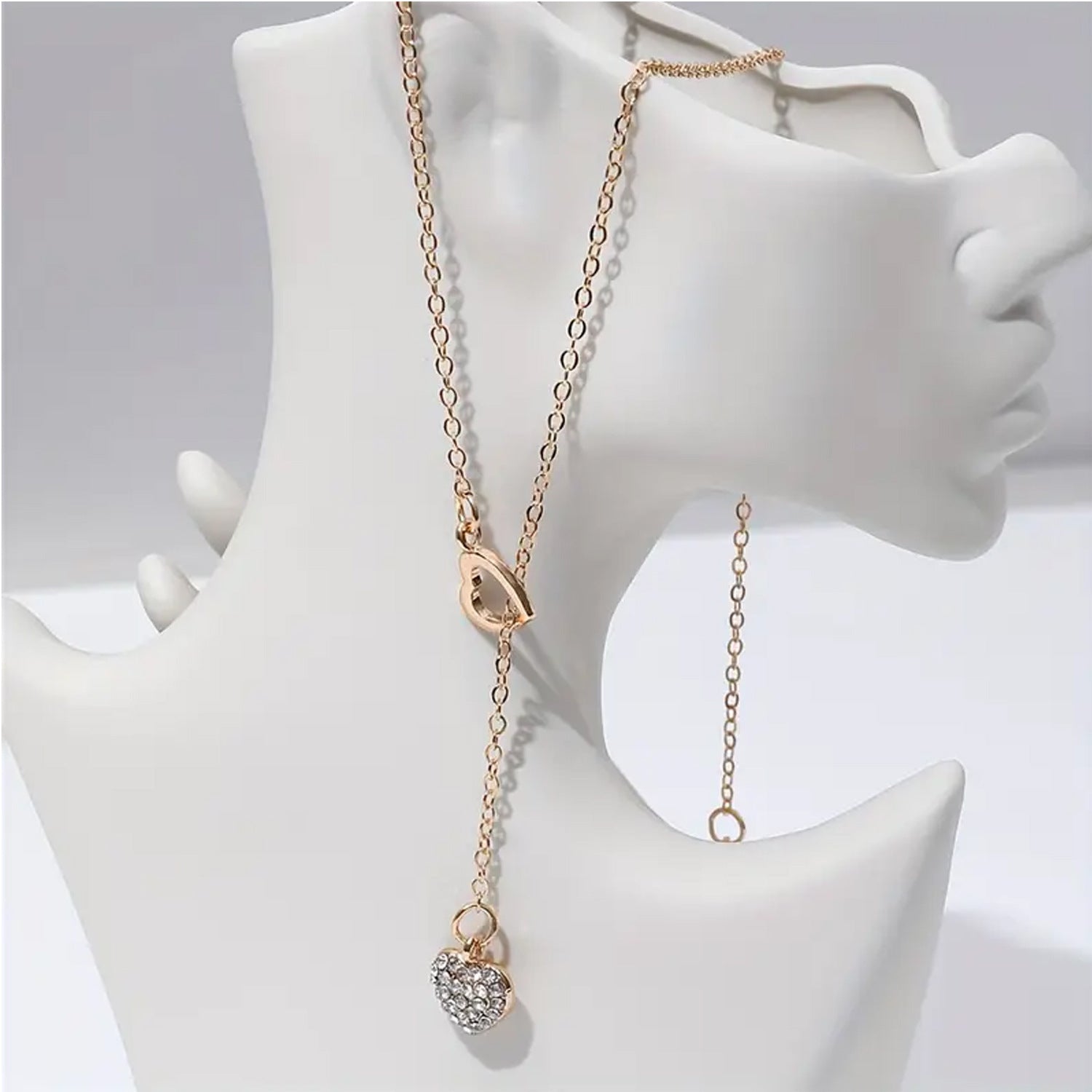 Rhinestone Pendant Necklace For Women Light Luxury Heart-shaped Hollow-out