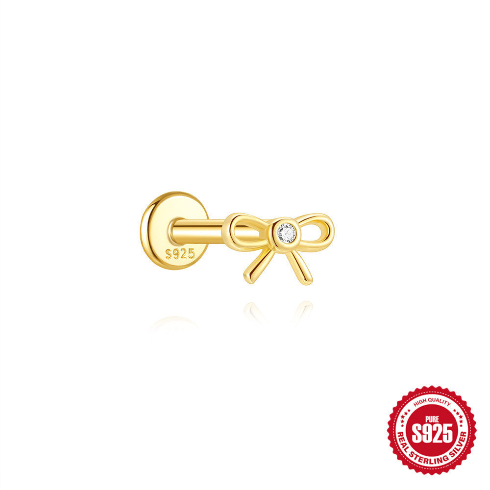 S925 Sterling Silver Bow Diamond Piercing Ear Bone Stud Bracelet Necklace Jewelry Suit