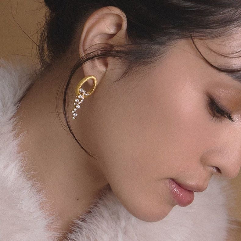 Earrings With Zircon Inlaid Design Exuding A Lively Charm