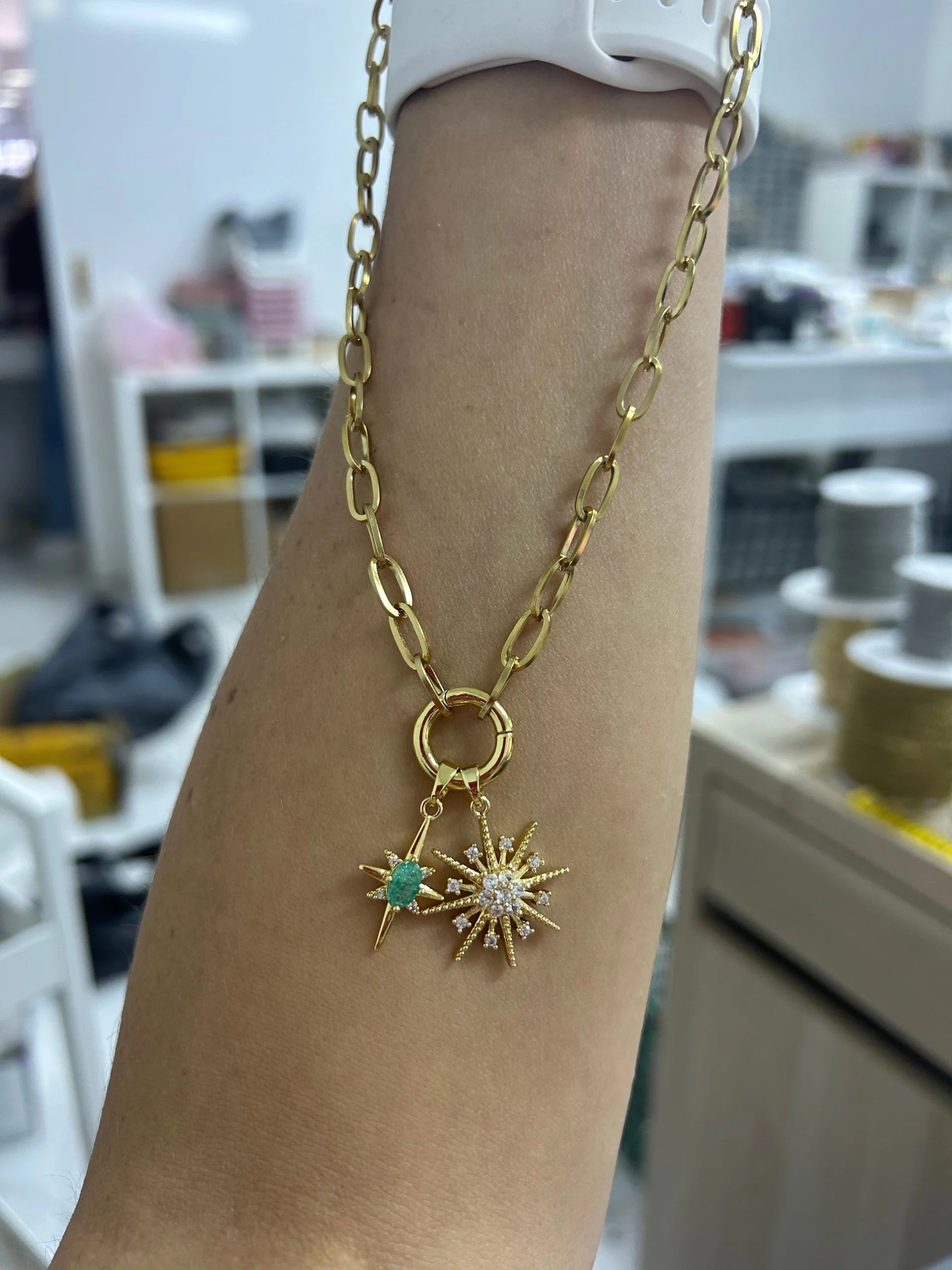 Stainless Steel Lock Removable Charm Star Necklace