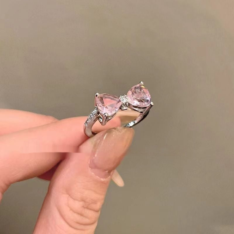 Diamond Bow Open Ring Female Niche High-end Adjustable