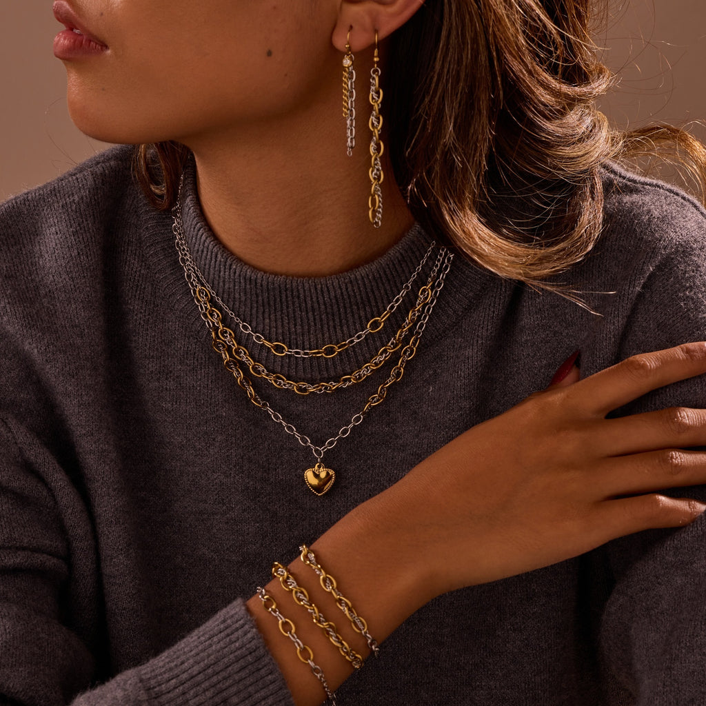 Autumn And Winter New Style Necklaces Gold And Silver Color Matching Earrings Jewelry