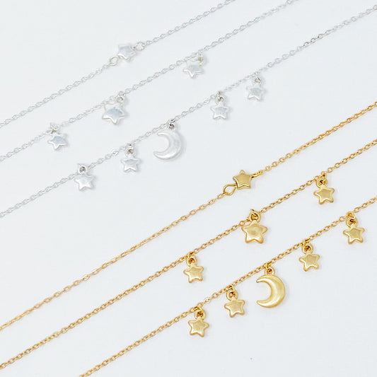 Starred Up Chain Anklet, Set of 3