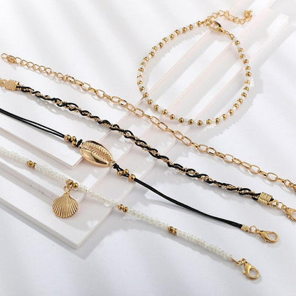 Multi Layered Gold Shell Pendant Chains Ankle Bracelet