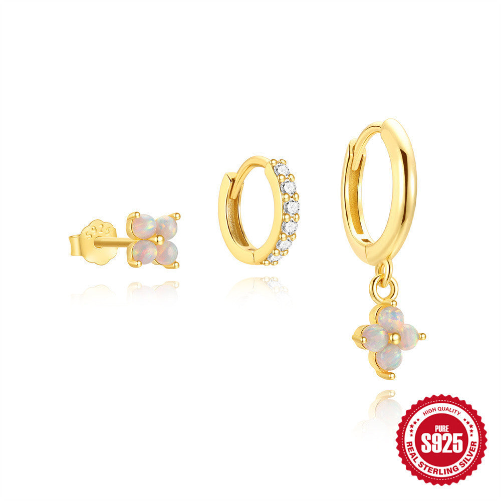 S925 Sterling Silver Geometric Classic Petals Diamond Ear Ring