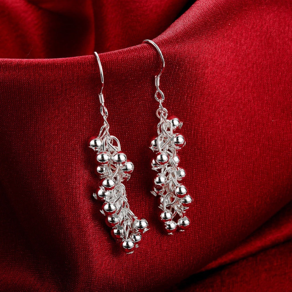 Silver Light Beads String Earrings Outside Women