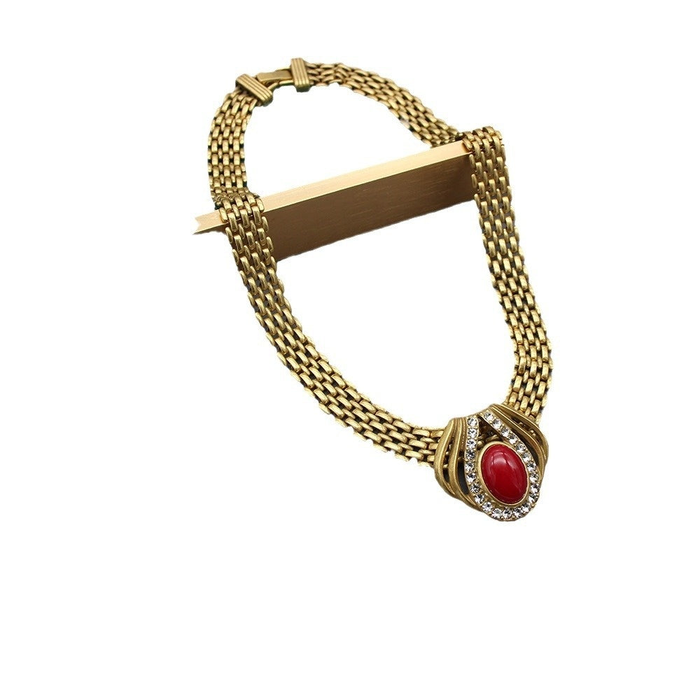 Handmade Necklace With Red And Green Agate Inlay