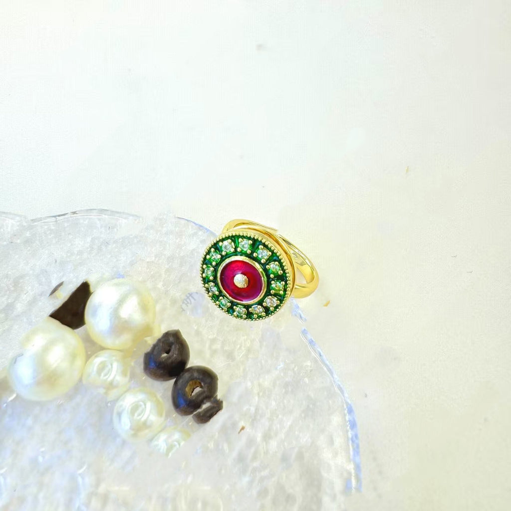 Full Diamond All-match Pendant Real Gold Electroplated Enamel Fashion Ring