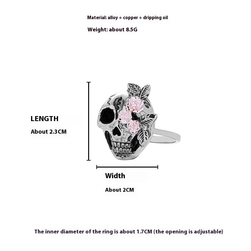 Rose Skull Silver Pin Earrings Ring