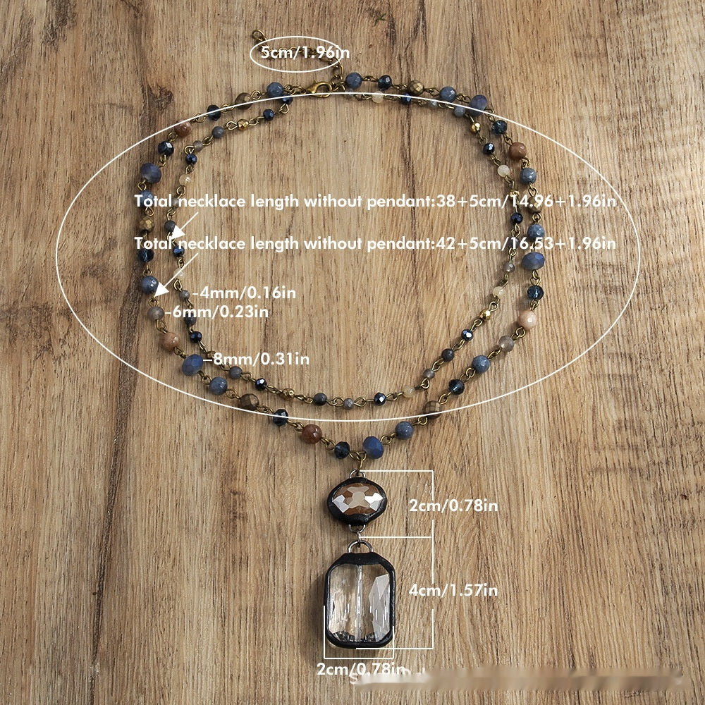 Fashion Tribal Style 2-layer Natural Stone Glass Chain Necklace