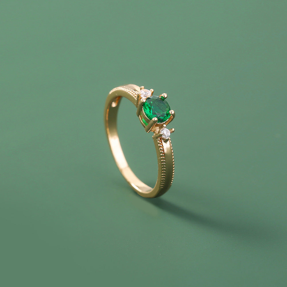 Niche Metal Zircon Ring Gem Ring Adjustable