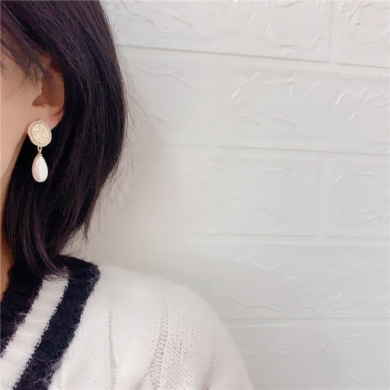 Water Drop Pearl Earrings Female Micro Inlaid Zircon