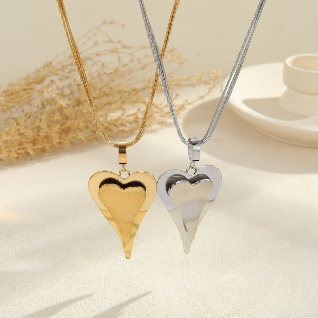 Double Heart Snake Bones Chain Stainless Steel Design Sense